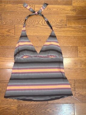 South Coast Large Striped Halter Tankini Swim Top built in cups. Y2K vibes